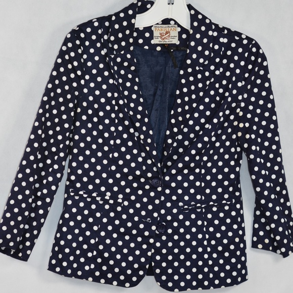 Blue/White Polka Dot blazer SZ S/P Parisian - Picture 3 of 7